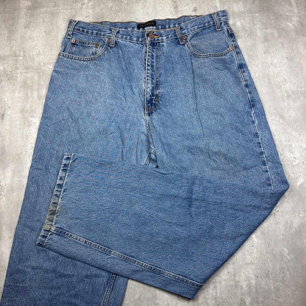 Vintage 00s Perry Ellis Jeans 38x32 Baggy Wide Leg Faded Blue Y2K Streetwear VTG